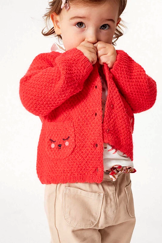 DPAM DPAM βρεφική πλεκτή ζακέτα για κορίτσια με τσέπες με σχέδιο ζωάκι - 365155 Κοραλί