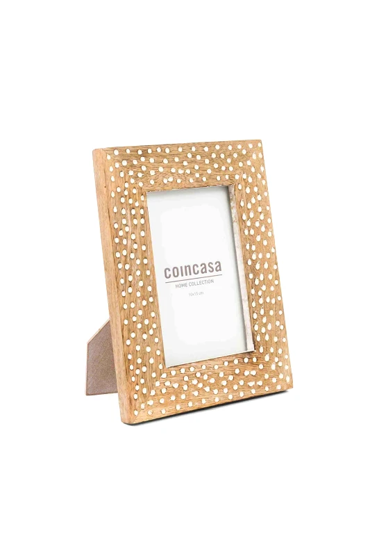 COINCASA Coincasa διακοσμητική κορνίζα ξύλινη με πουά σχέδιο 15 x 10 cm - 007372634 Καφέ Ανοιχτό