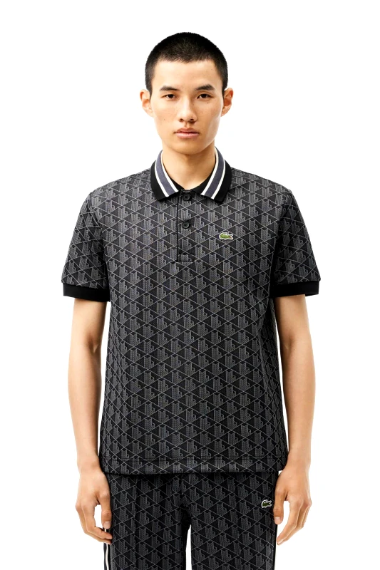 LACOSTE Lacoste ανδρική μπλούζα πόλο με all-over monogram Classic Fit - DH1417 Μαύρο