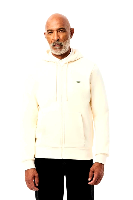 LACOSTE Lacoste ανδρική ζακέτα φούτερ με κουκούλα και κεντημένο λογότυπο Classic Fit - SH9626 Εκρού