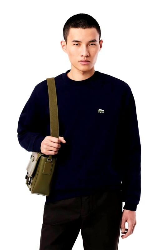 LACOSTE Lacoste ανδρική μπλούζα φούτερ μονόχρωμη με κεντημένο λογότυπο Classic Fit - SH9608 Μπλε Σκούρο