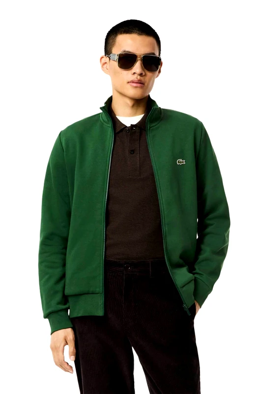 LACOSTE Lacoste ανδρική ζακέτα φούτερ fleece με ψηλό λαιμό και κεντημένο λογότυπο Regular Fit - SH9622 Πράσινο Σκούρο