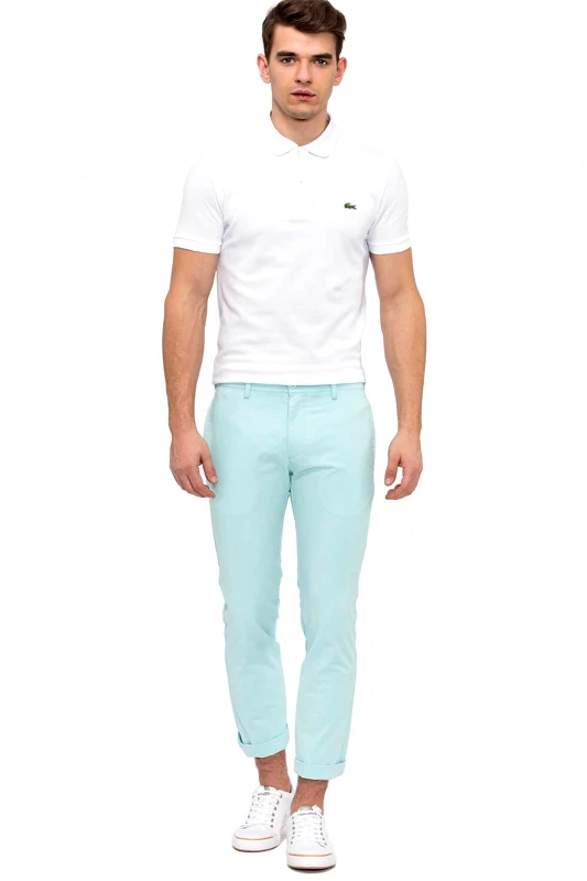 LACOSTE Lacoste ανδρικό παντελόνι chino μονόχρωμο Slim Fit - HH7398 Βεραμάν Ανοιχτό