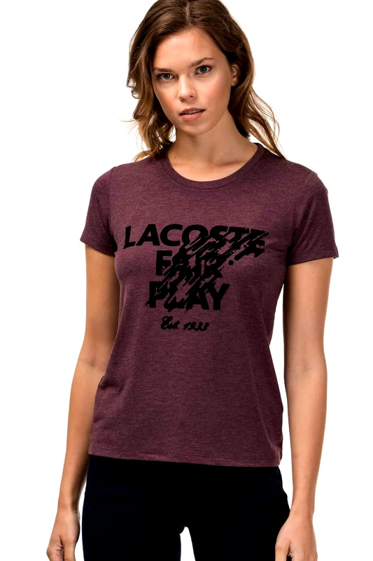 LACOSTE Lacoste γυναικείο T-shirt με lettering Classic Fit - TF7668 Μπορντό