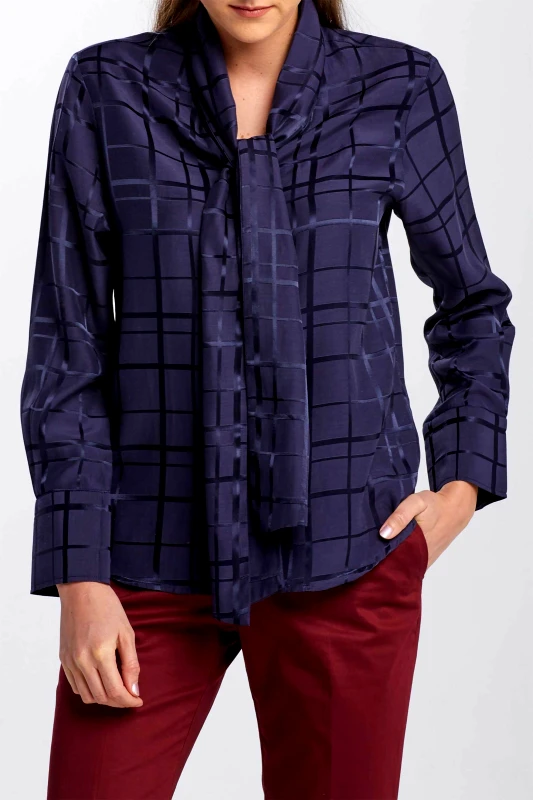 GANT Gant γυναικείο πουκάμισο με all-over structured pattern και γιακά με γραβάτα - 4320142 Μπλε Σκούρο