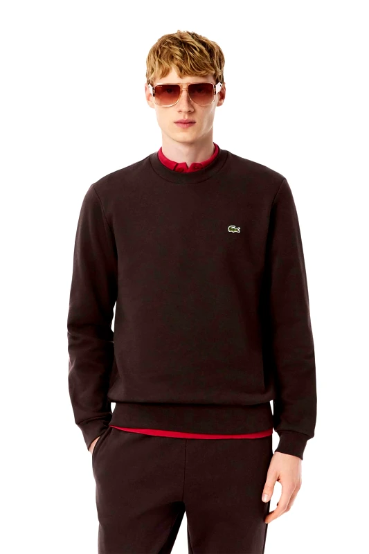 LACOSTE Lacoste ανδρική μπλούζα φούτερ μονόχρωμη με κεντημένο λογότυπο Classic Fit - SH9608 Καφέ
