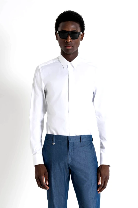 ANTONY MORATO Antony Morato ανδρικό πουκάμισο μονόχρωμο Slim Fit "Νapoli" - SL00628FA400078 Λευκό