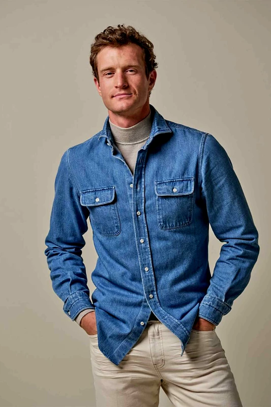 PROFUOMO Profuomo ανδρικό denim overshirt Relaxed Fit - PPVH30063A Denim Blue