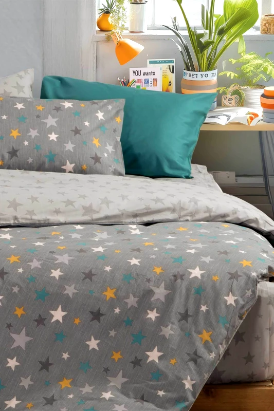 NEF-NEF HOMEWARE NEF-NEF σετ παιδικά σεντόνια μονά με μαξιλαροθήκη "Stars Above" (3 τεμάχια) - 038448 Γκρι