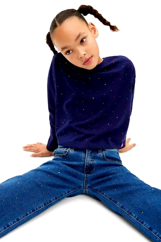 DESIGUAL Desigual παιδική μακρυμάνικη μπλούζα με πουά σχέδιο - 24WGTK01 Μπλε Σκούρο