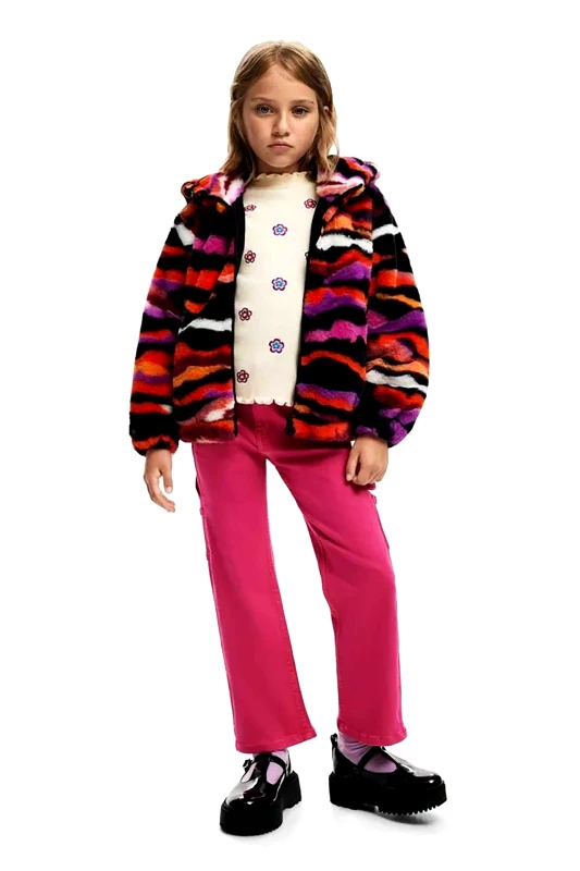 DESIGUAL Desigual παιδικό jacket με faux γούνα και animal print - 24WGEW09 Ροζ