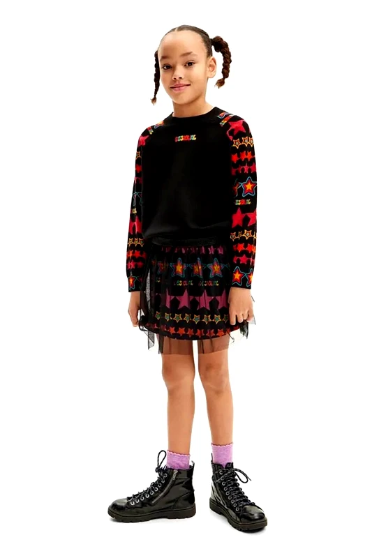 DESIGUAL Desigual παιδική φούστα με τούλι με stars print - 24WGFK02 Μαύρο