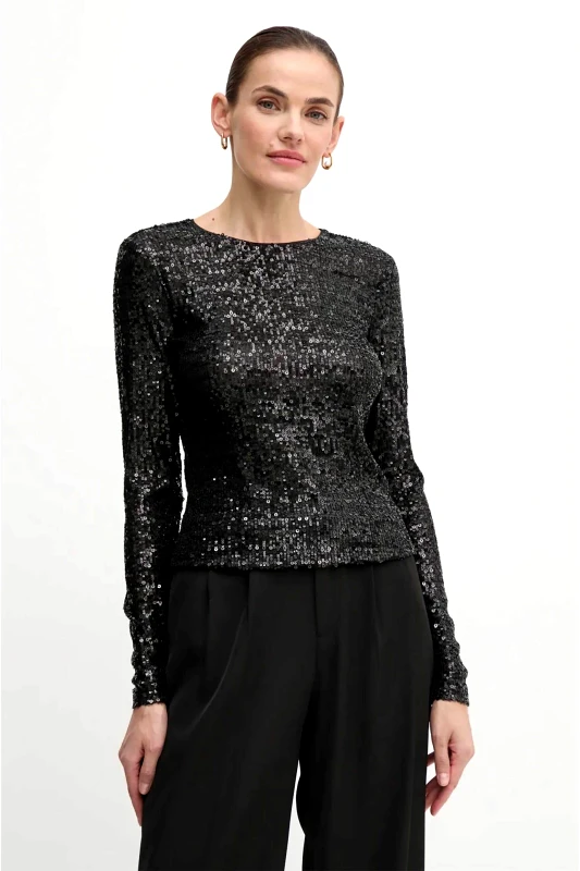 DKNY DKNY γυναικεία μπλούζα μονόχρωμη με all-over σχέδιο με παγιέτα - D2G4A119 Μαύρο