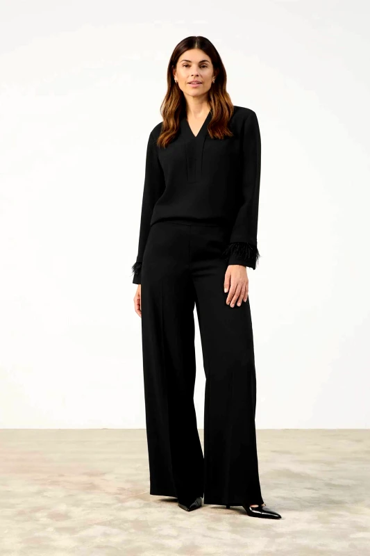 GERRY WEBER Gerry Weber γυναικείο ψηλόμεσο παντελόνι μονόχρωμο σε ίσια γραμμή - 420036-31235 Μαύρο