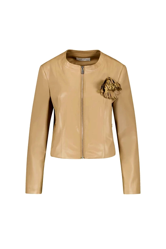 GERRY WEBER Gerry Weber γυναικείο jacket faux δέρμα με απλικέ λουλούδι - 430026-31227 Μπεζ