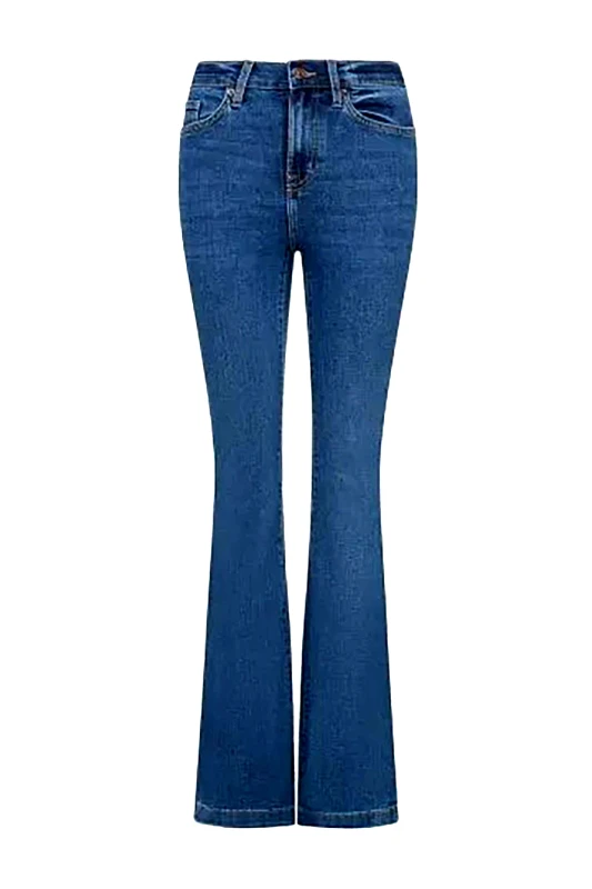 DKNY DKNY γυναικείο τζιν παντελόνι καμπάνα πεντάτσεπο με logo patch - DJ4M4005 Denim Blue