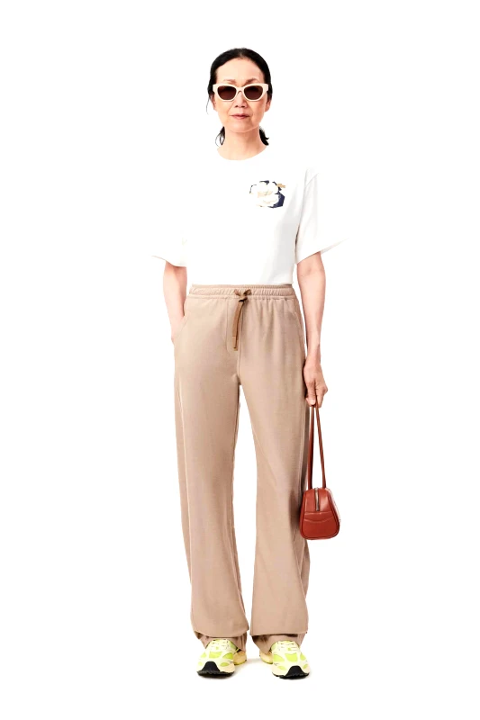 LACOSTE Lacoste γυναικείο παντελόνι με ελαστική μέση Wide Natural Fit - HF4206-00 Μπεζ