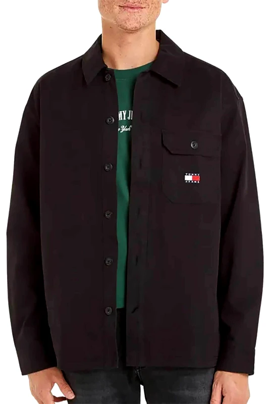 TOMMY JEANS Tommy Jeans ανδρικό overshirt μονόχρωμο με λογότυπο Relaxed Fit - DM0DM18331 Μαύρο