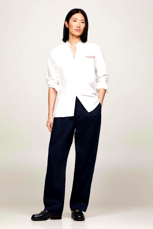 TOMMY HILFIGER Tommy Hilfiger γυναικείο chino παντελόνι μονόχρωμο Relaxed Straight Fit - WW0WW40509 Σκούρο Μπλε