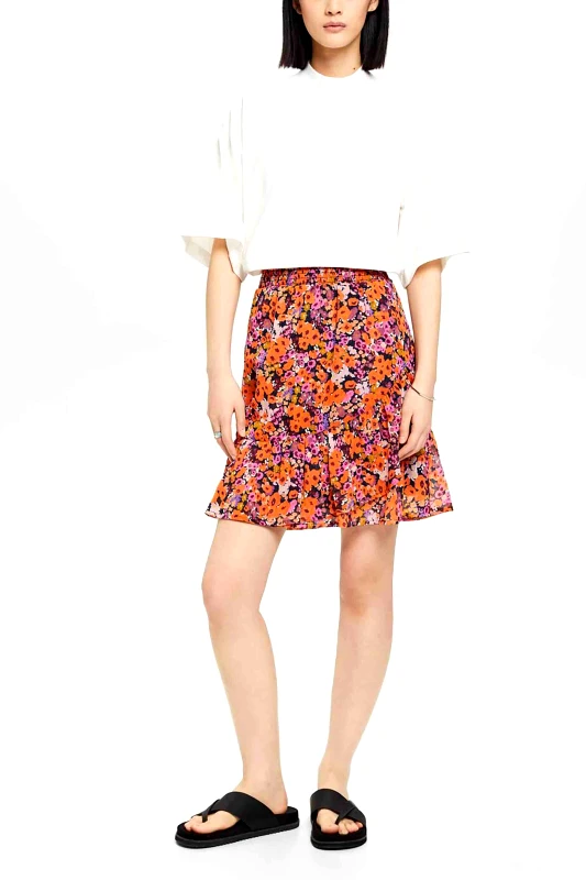 ESPRIT Esprit γυναικεία mini φούστα με floral print και διακοσμητικό βολάν στο τελείωμα - 023EE1D303 Πορτοκαλί