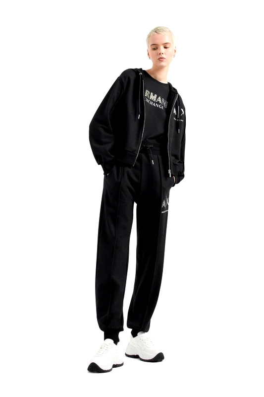 ARMANI EXCHANGE Armani Exchange γυναικείο παντελόνι φόρμας με λογότυπο και στρας - 3DYP75YJFEZ Μαύρο