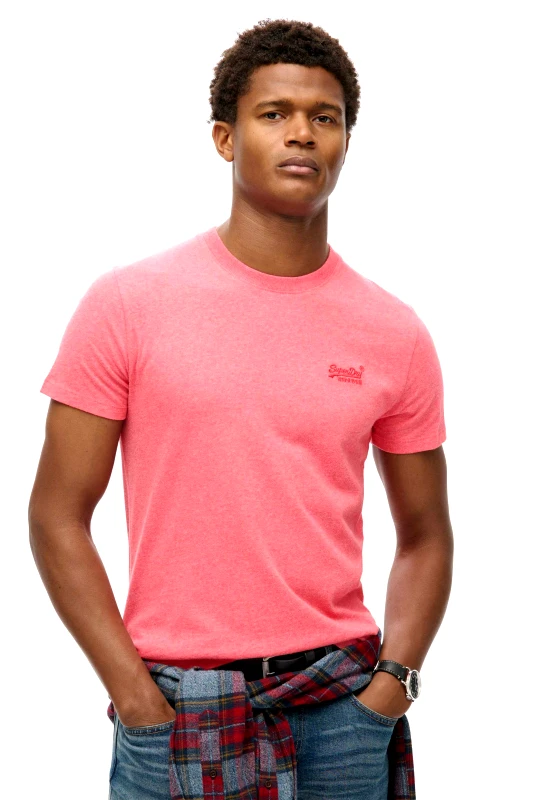 SUPERDRY & CO Superdry ανδρικό T-shirt με κεντημένο λογότυπο Slim Fit "Essential" - M1011245A Ροζ