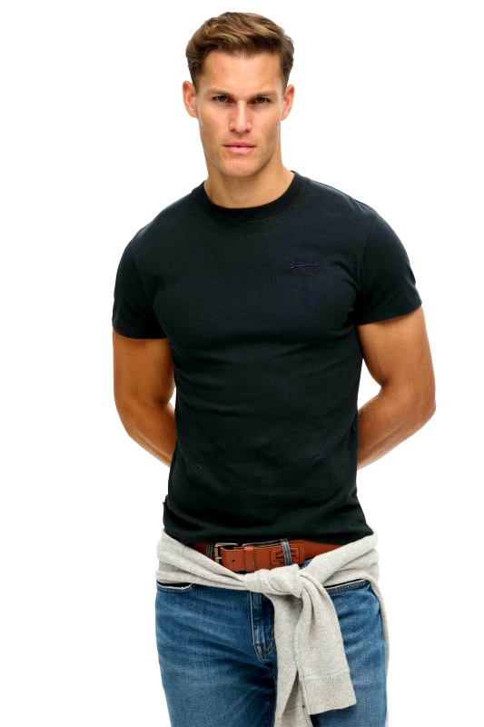 SUPERDRY & CO Superdry ανδρικό T-shirt με κεντημένο λογότυπο Slim Fit "Essential" - M1011245A Μπλε Σκούρο
