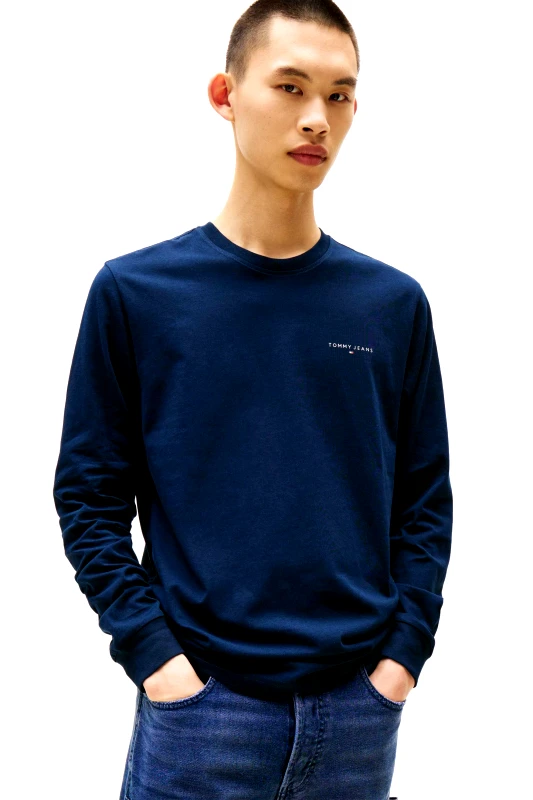 TOMMY JEANS Tommy Jeans ανδρική μακρυμάνικη μπλούζα με λογότυπο Slim Fit - DM0DM21594 Μπλε Σκούρο