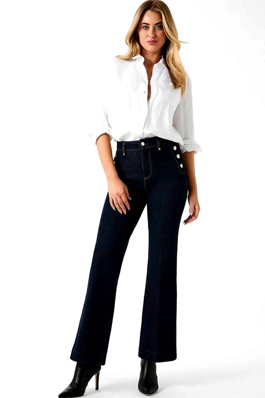GUESS Guess γυναικείο τζιν παντελόνι chino με διακοσμητικά κουμπία και logo patch "New Faye" - W5RA0PD5PW1 Denim Blue Σκούρο