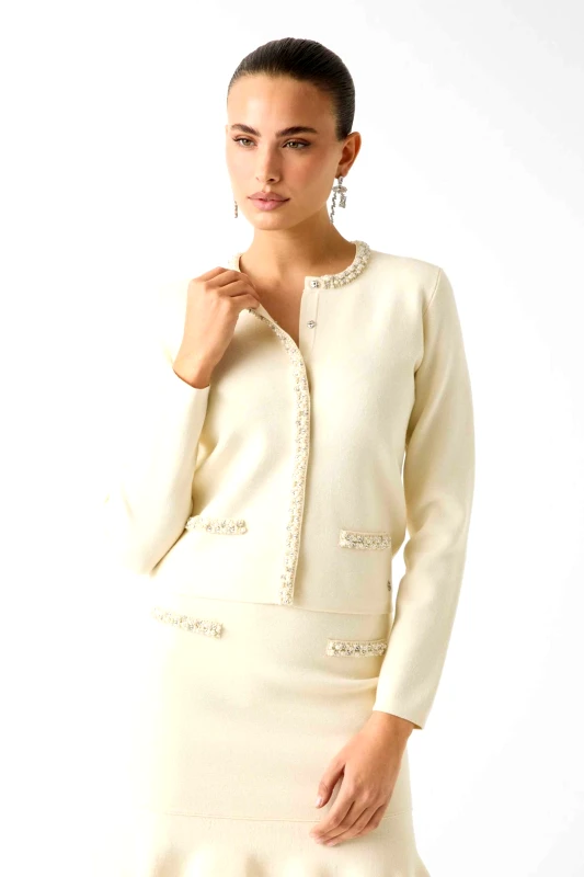 GUESS Guess γυναικεία ζακέτα με κουμπιά απο στρας Regular Fit - W6RR42Z4422 Κρέμ