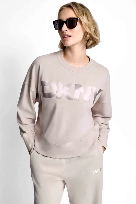 DKNY DKNY γυναικεία μπλούζα φούτερ με ανάγλυφο λογότυπο - DP6T1561 Εκρού