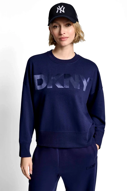 DKNY DKNY γυναικεία μπλούζα φούτερ με ανάγλυφο λογότυπο - DP6T1561 Σκούρο Μπλε