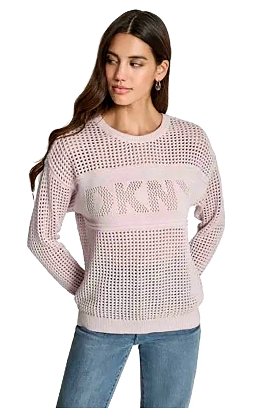 DKNY DKNY γυναικείο πουλόβερ με διάτρητο σχέδιο και λογότυπο - DJ6R0962 Μπεζ