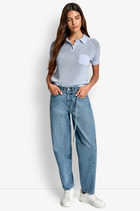 DKNY DKNY γυναικείο τζιν παντελόνι με ελαστική μέση Barrel Leg - DJ5B4149 Denim Blue Ανοιχτό