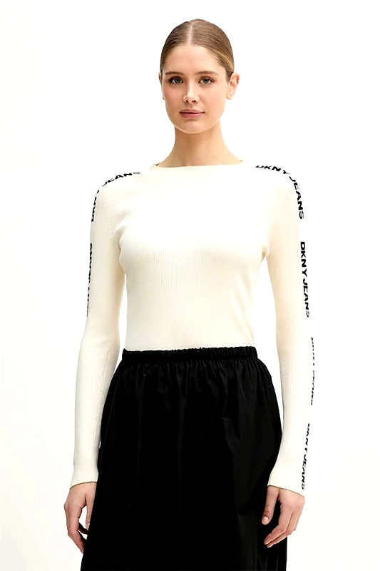 DKNY DKNY γυναικείο πουλόβερ με all-over logo print ribbed - DJ6R0104 Εκρού