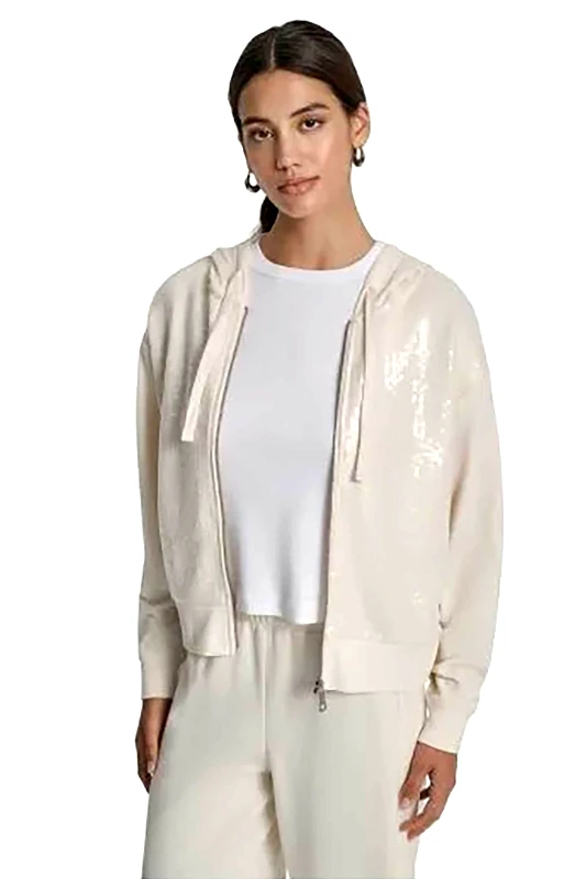 DKNY DKNY γυναικεία ζακέτα φούτερ με κουκούλα και παγιέτες - DJ6J6124 Εκρού