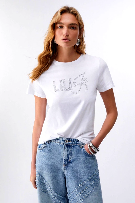 LIU JO Liu Jo γυναικείο T-shirt με απλικέ στρας - WA6491JS923 Λευκό