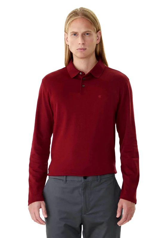 CALVIN KLEIN Calvin Klein ανδρική μπλούζα πόλο με κεντημένο monogram Regular Fit - LV040EM909 Μπορντό