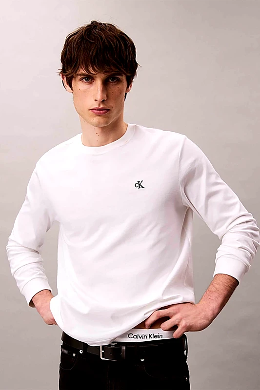 CALVIN KLEIN JEANS Calvin Klein Jeans ανδρική μακρυμάνικη μπλούζα με λογότυπο - LV04RD247G Λευκό