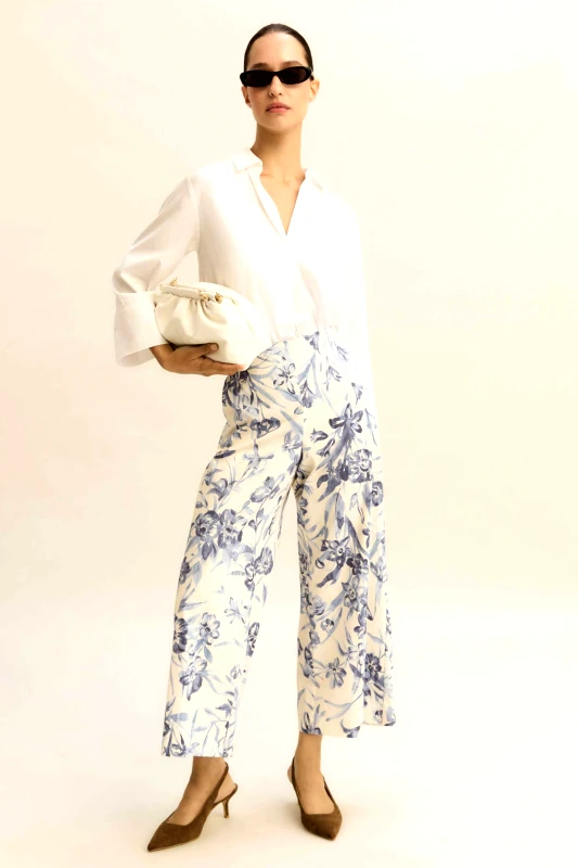 EMME Emme by Marella γυναικείο παντελόνι με floral print "Emmtapioca" - 2615131191 Μπλε Ανοιχτό