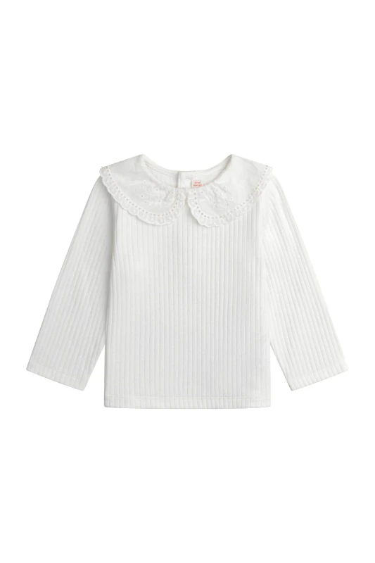 DPAM DPAM βρεφική μπλούζα για κορίτσια "Ribbed White" - 370406 Λευκό