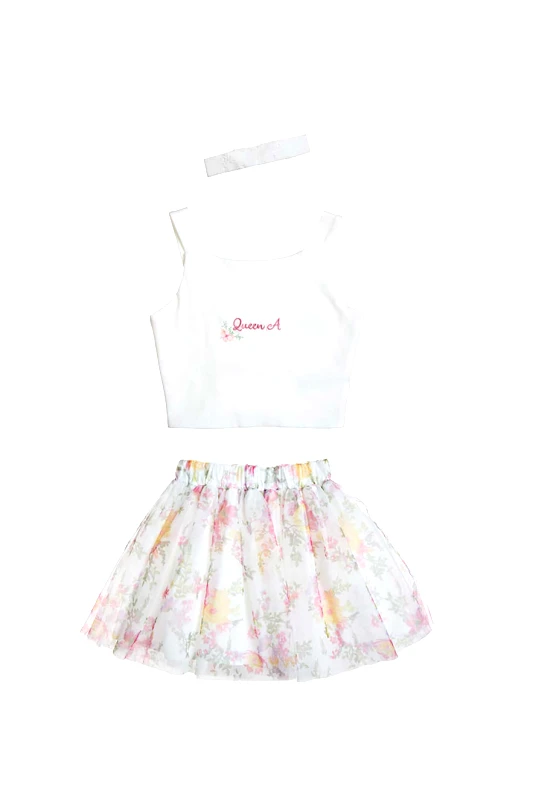 ALOUETTE Alouette παιδικό σετ crop top με τούλινη φούστα και κορδέλα (3 τεμάχια) - 00270799 Μπεζ