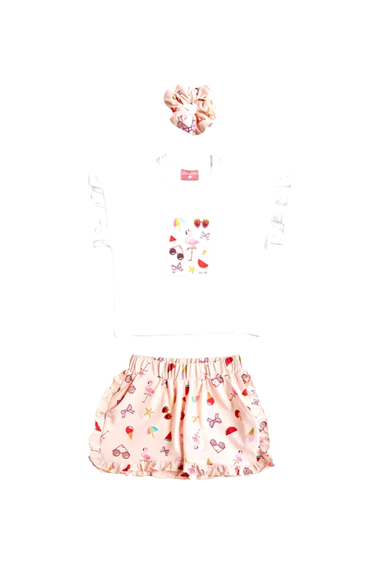 ALOUETTE Alouette παιδικό σετ μπλούζα, σορτς και scrunchie (3 τεμάχια) - 00270796 Λευκό