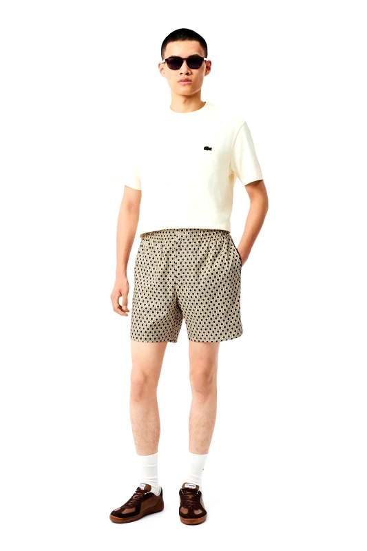 LACOSTE Lacoste ανδρική βερμούδα με all-over print και ελαστική μέση Relaxed Fit - GH0748-00 Μπεζ