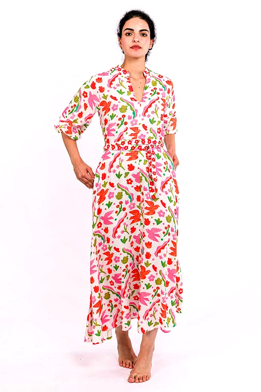 NIMO WITH LOVE Nimo With Love γυναικείο midi φόρεμα με print "Marigold" - Marigold Dress Κοραλί