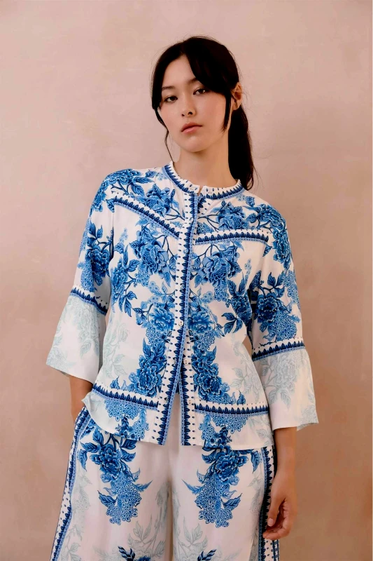 RAISHMA Raishma γυναικεία μπλούζα με floral print "Myra" - SS26RS29 Μπλε