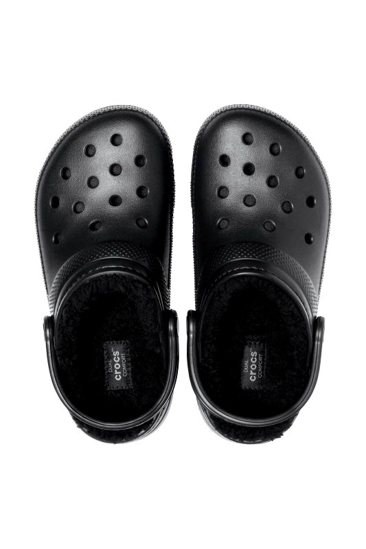 CROCS Crocs unisex clogs μονόχρωμα με διάτρητο σχέδιο και επένδυση από faux γούνα "Classic Lined" - E58207 Μαύρο