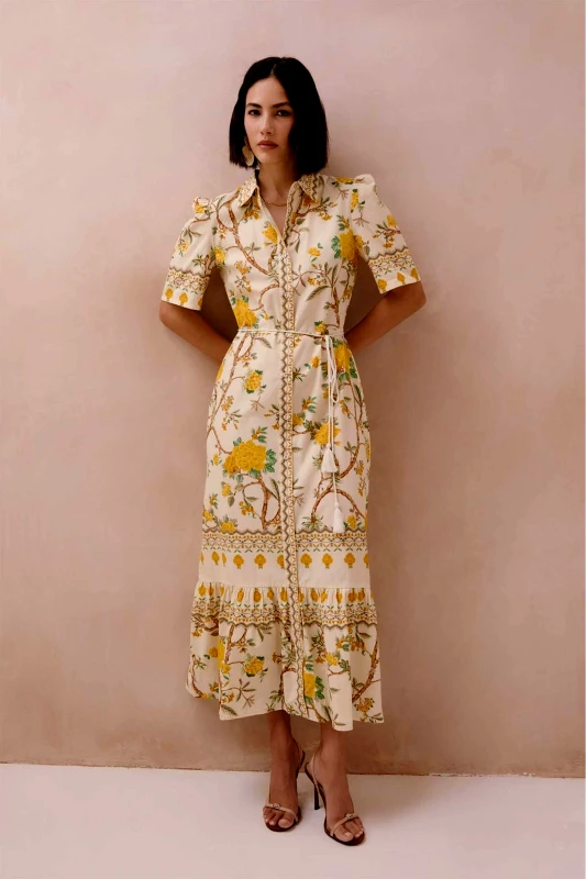 RAISHMA Raishma γυναικείο φόρεμα midi με floral print "Miranda" - SS26RS28 Λευκό
