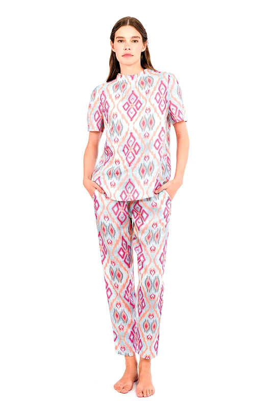 NIMO WITH LOVE Nimo With Love γυναικείο παντελόνι με print "Amber Ikat" - Amber Pants Γαλάζιο