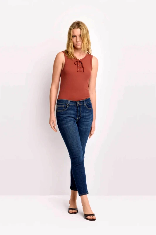 KOCCA Kocca γυναικείο τζιν παντελόνι πεντάτσεπο cropped Skinny Fit "Germar" - P26PPD8400ABUN0000 Denim Blue Σκούρο
